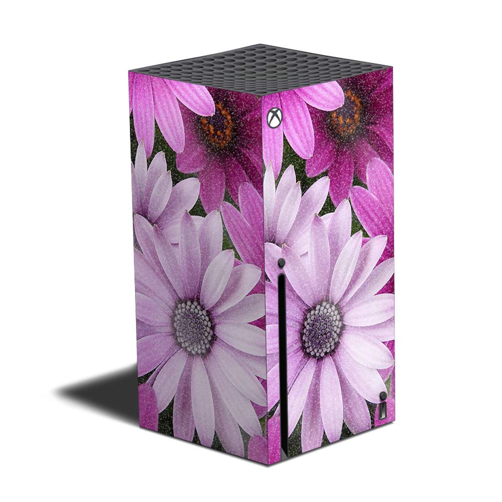 MightySkins Glossy Glitter Skin Cover for Xbox Series X - Purple Flowers Design | Durable High-Gloss Protective Vinyl Wrap | Easy to Apply, Remove & Change Styles | Made in USA | Perfect for Gaming Setups & Personalization