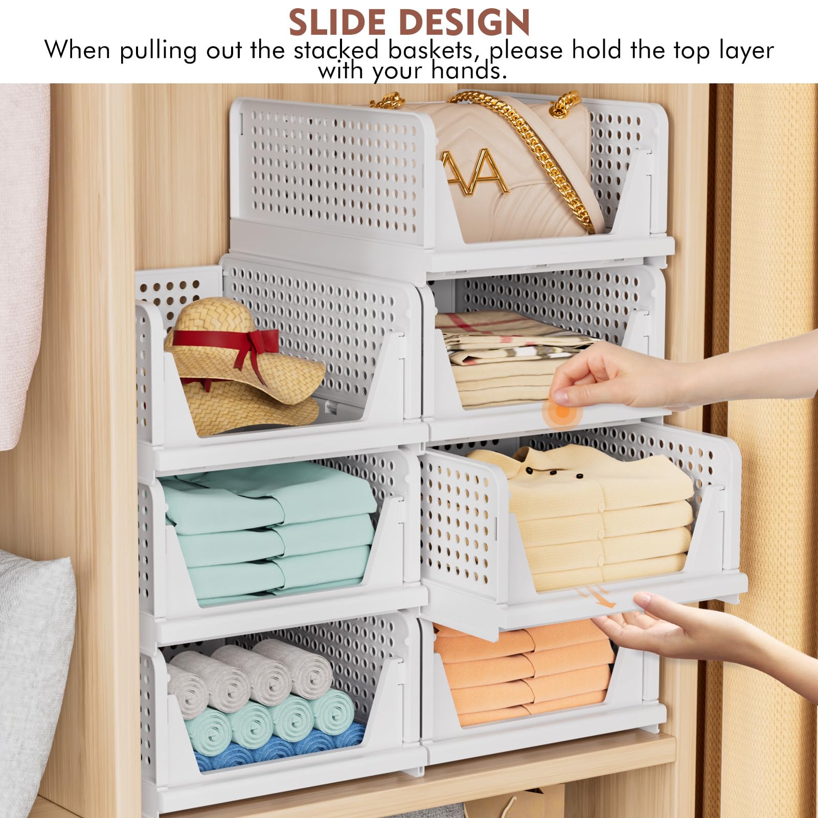 TidyIsles - 4 Pack Foldable Closet Organizer & Stackable Storage Boxes, Plastic Drawer Baskets for Bedroom, Kitchen, Bathroom Organization (White) | Perfect for Closet Shelving, Underbed Storage & Small Space Organization