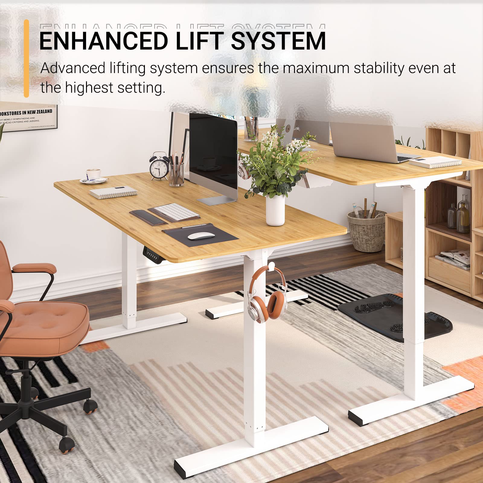 FLEXISPOT Electric Standing Desk 48 x 24 Inches - Adjustable Height Sit Stand Desk with Ergonomic Memory Controller & USB Charging Ports (White Frame & Honey Wheat Desktop) - Perfect for Home Office, Gaming & Workspace Setup