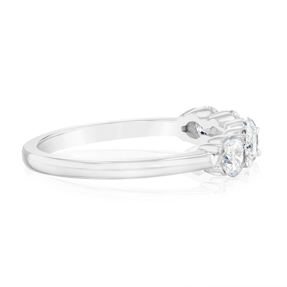 14K White Gold 0.95 Carat Diamond Eternity Wedding Band - 5 Round Brilliant Cut Diamonds for Anniversary, Engagement & Special Occasions