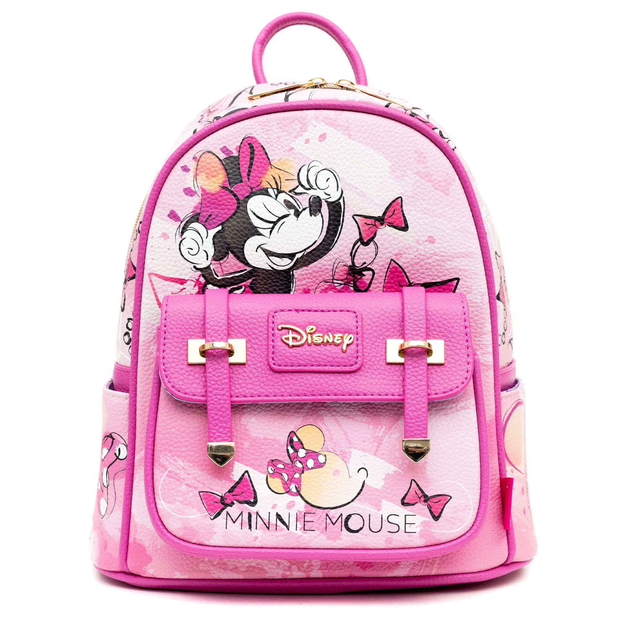 Disney Minnie Mouse 11 Inch Vegan Leather Mini Backpack for Women - Cute Fashionable Small Purse for School, Travel & Daily Use