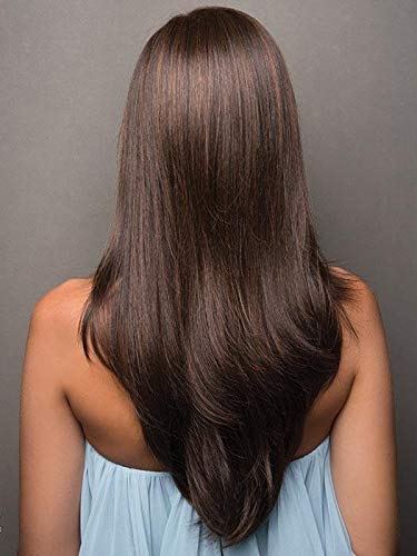Angelica Partial Monofilament Wig - Dark Chocolate Long Straight Layered Synthetic Hair with Built-In Volume for Women | Includes Wig Comb & Hair Loss Booklet | Perfect for Daily Wear, Cosplay, and Hair Loss Solutions