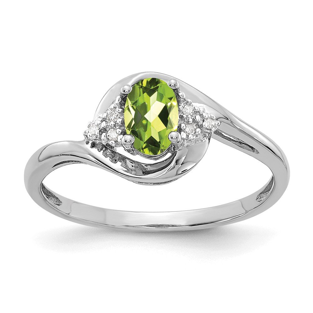 14K White Gold Peridot and Diamond Engagement Ring - 0.02cttw Green August Birthstone Jewelry for Women, Perfect for Proposals, Anniversaries & Special Occasions