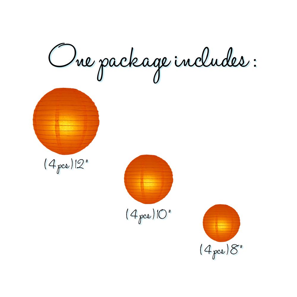 12-Piece Persimmon Orange Paper Lantern Set - 12/10/8 Inch Asian Festival Decorations for Chinese New Year, Weddings & Home Party Decor