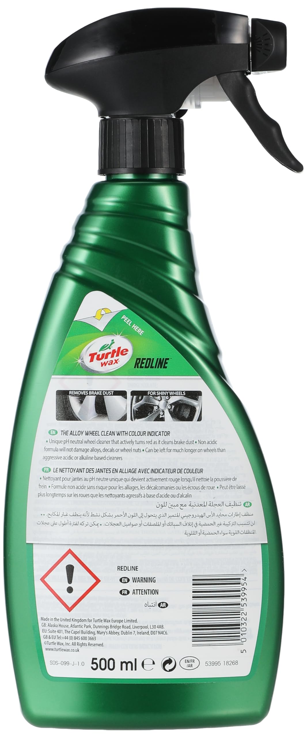 Turtle Wax 52811 Redline Car Wheel & Rim Cleaner & Restorer - 500ml Wheel Cleaner for Alloy, Chrome & Painted Rims - Removes Brake Dust & Dirt - Perfect for Car Detailing & Maintenance