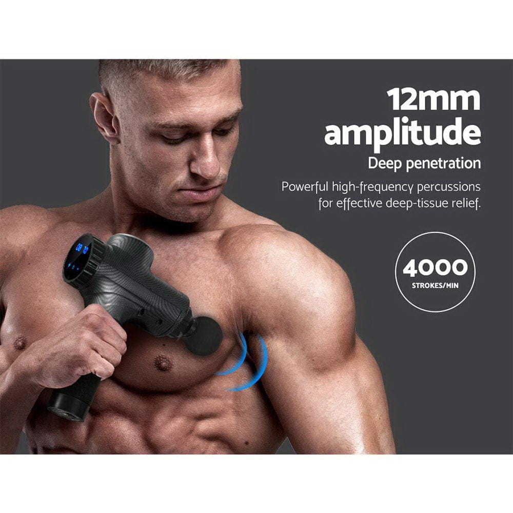 Everfit Deep Tissue Massage Gun - 30 Speed Levels & 6 Interchangeable Heads - Rechargeable Percussion Muscle Massager for Pain Relief & Recovery (Grey) - Perfect for Athletes, Gym Lovers & Home Use