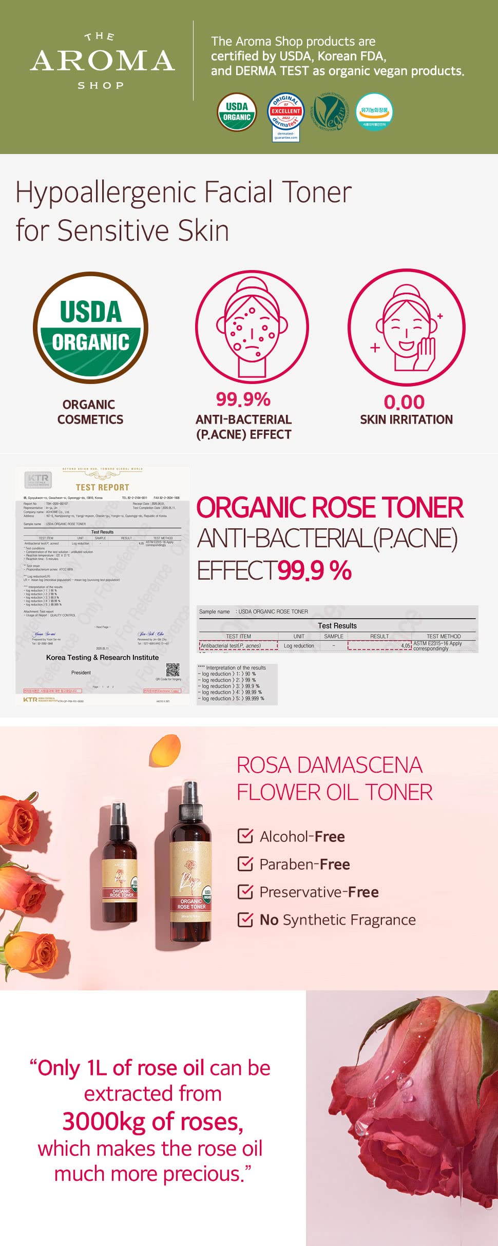 USDA Certified Organic Rose Toner - 100% Natural, Chemical-Free Face Toner for Sensitive & Irritated Skin | Hydrating, Soothing with Pure Rose Oil | Clean Beauty 3.38 Fl Oz | Perfect for Daily Skincare Routine, Post-Cleansing & Makeup Prep