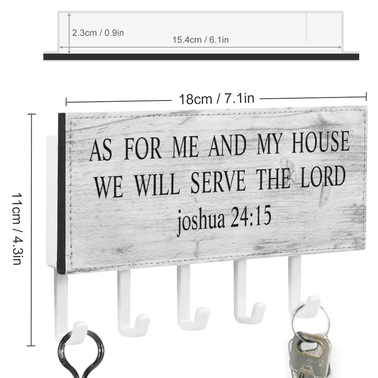 Farmhouse Wall Mail Holder & Key Rack with 5 Hooks - Rustic Entryway Organizer for Home Decor - Perfect for Entryway, Mudroom, or Kitchen Organization - Joshua 24:15 'As for Me and My House' Inspirational Decor