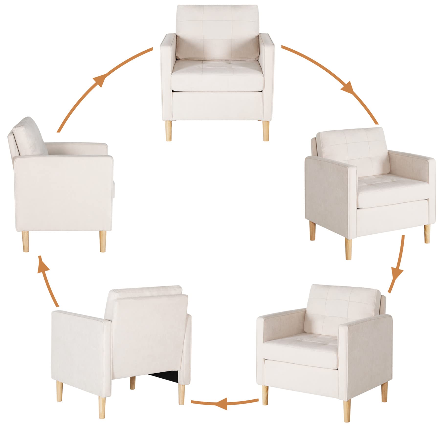 Mid Century Modern Fabric Accent Chairs Set of 2 - Upholstered Armchairs for Home Office, Living Room & Bedroom | Comfortable Reading & Club Chairs in White | Perfect for Workspaces, Lounging & Relaxation
