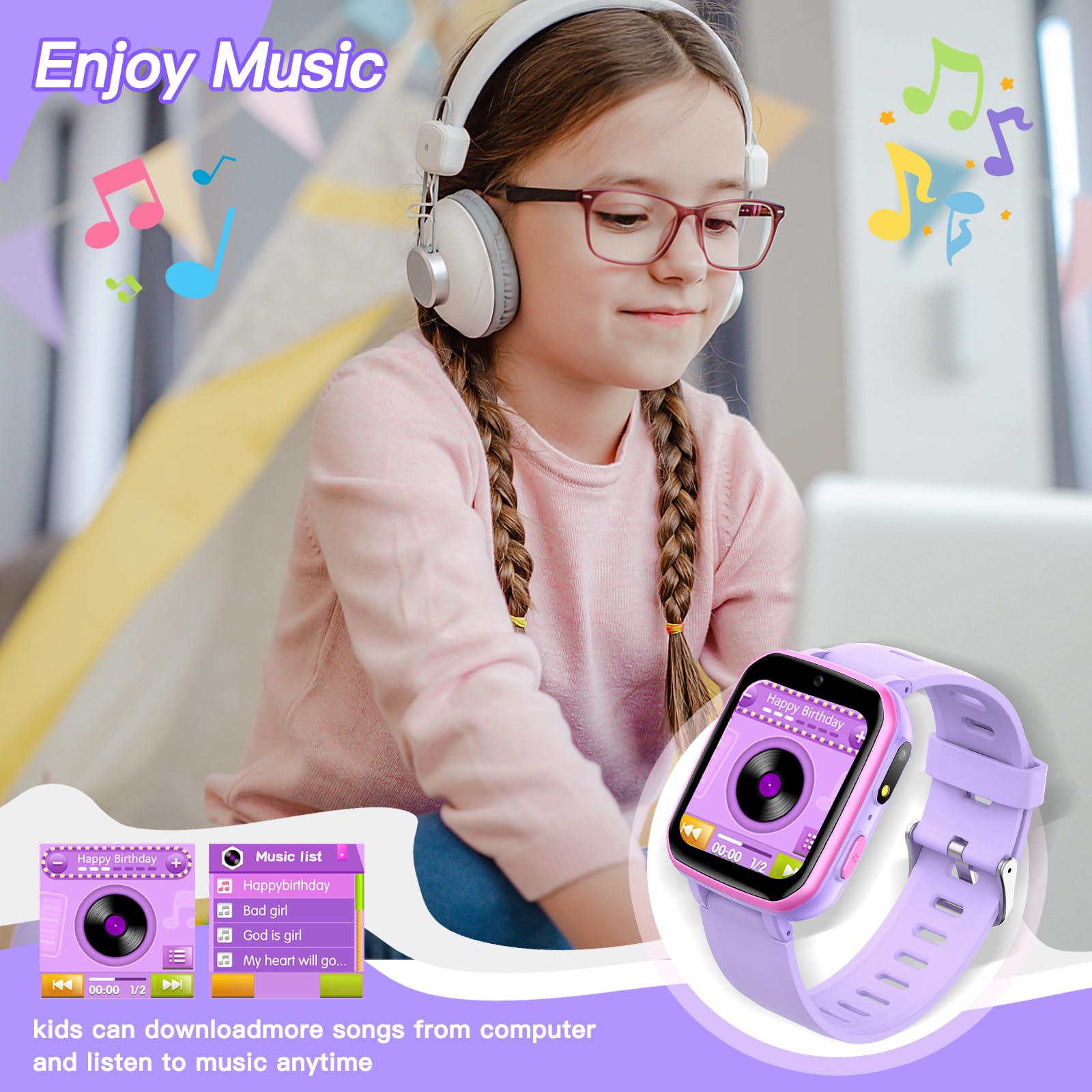 Smart Kids Learning Watch with Games, Camera, Music Player & Pedometer - Educational Smartwatch Gift for Boys & Girls Ages 6-12 - Perfect Birthday Gift for Kids (Purple) | Great for Learning, Playtime & Outdoor Activities