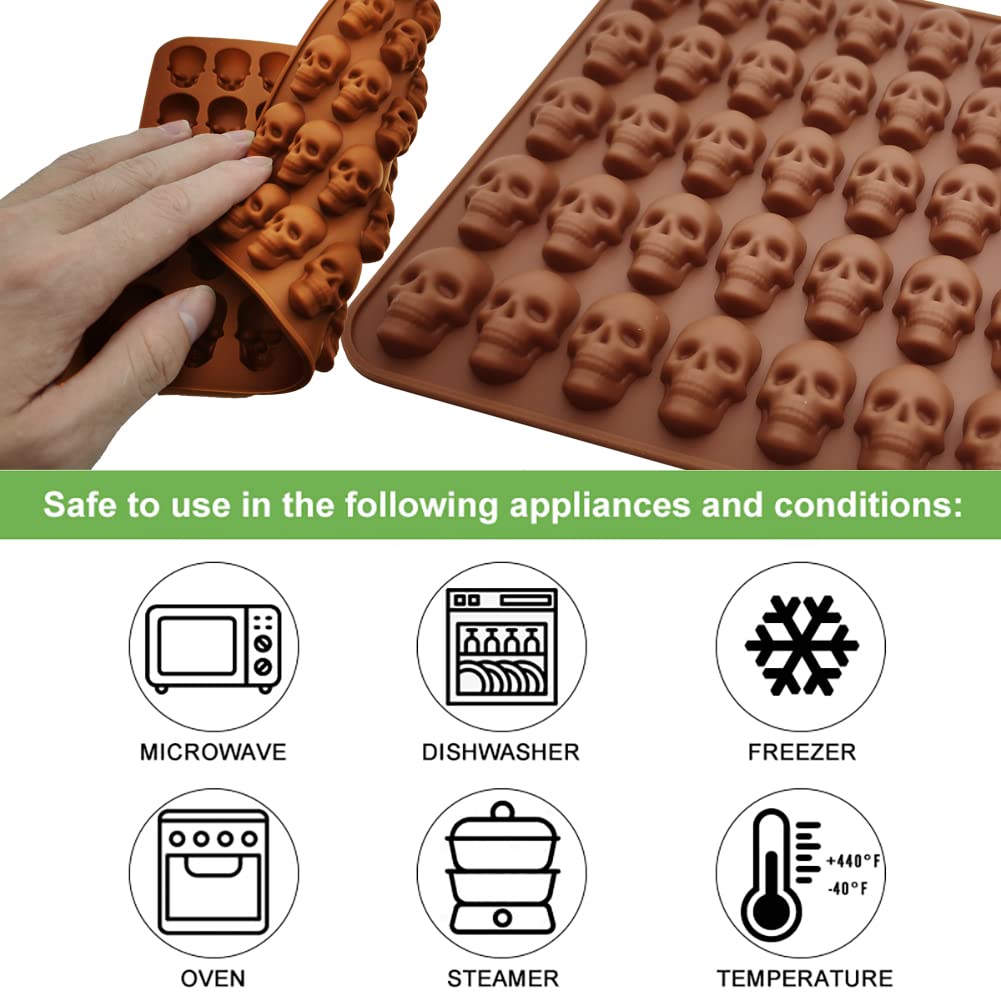 1 Pcs Silicone Skull Chocolate Candy Gummy Mold - Easy Release with 1 Dropper - Reusable 40 Cavity 3D Ice Cube Fondant Mold for Halloween Baking, Cupcake Toppers, Jello, Dog Treats - Perfect for DIY Desserts, Party Favors, and Spooky Treats