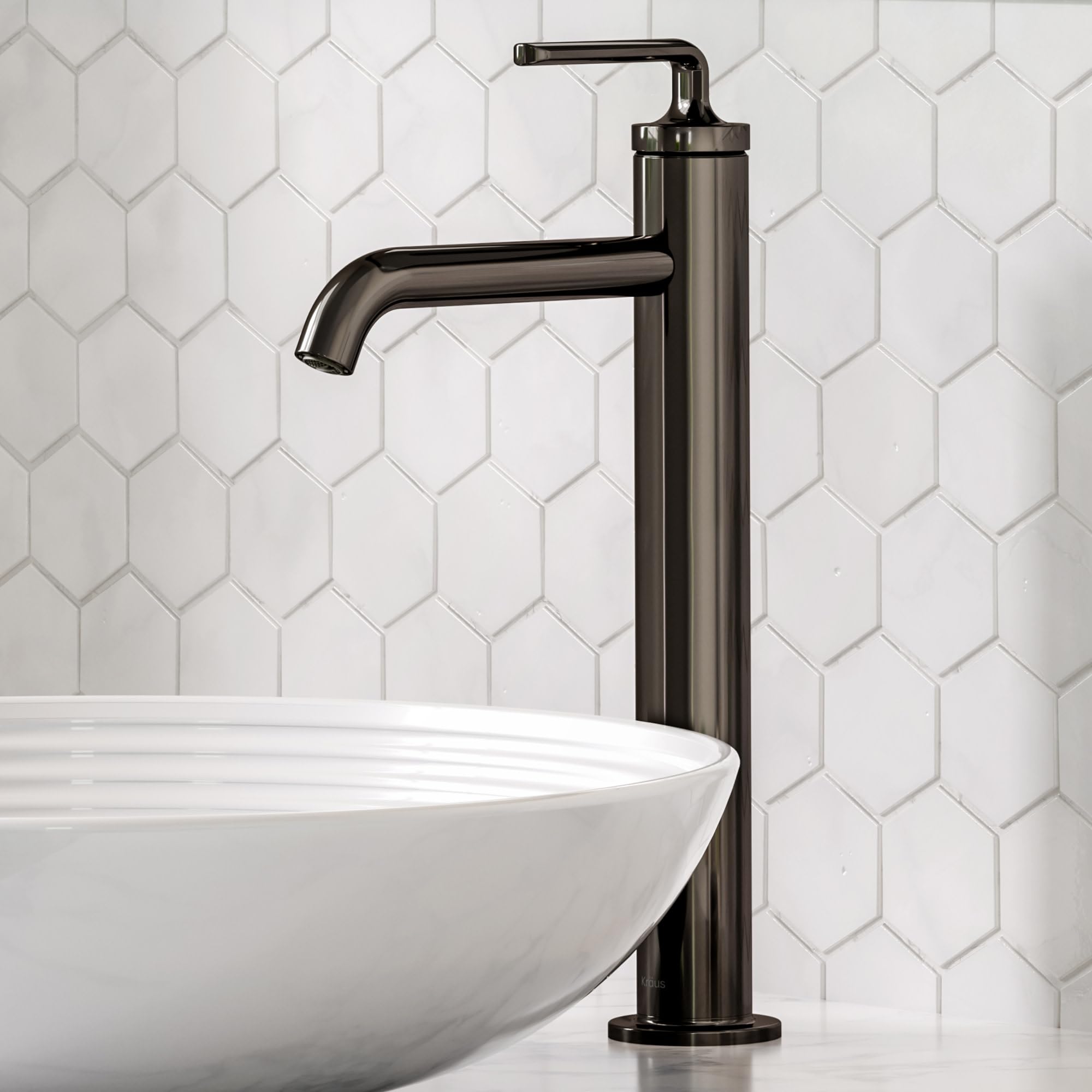 KRAUS Ramus Matte Black Single Handle Vessel Sink Bathroom Faucet with Pop-Up Drain - KVF-1220MB | Modern Bathroom Upgrade for Vanities & Powder Rooms