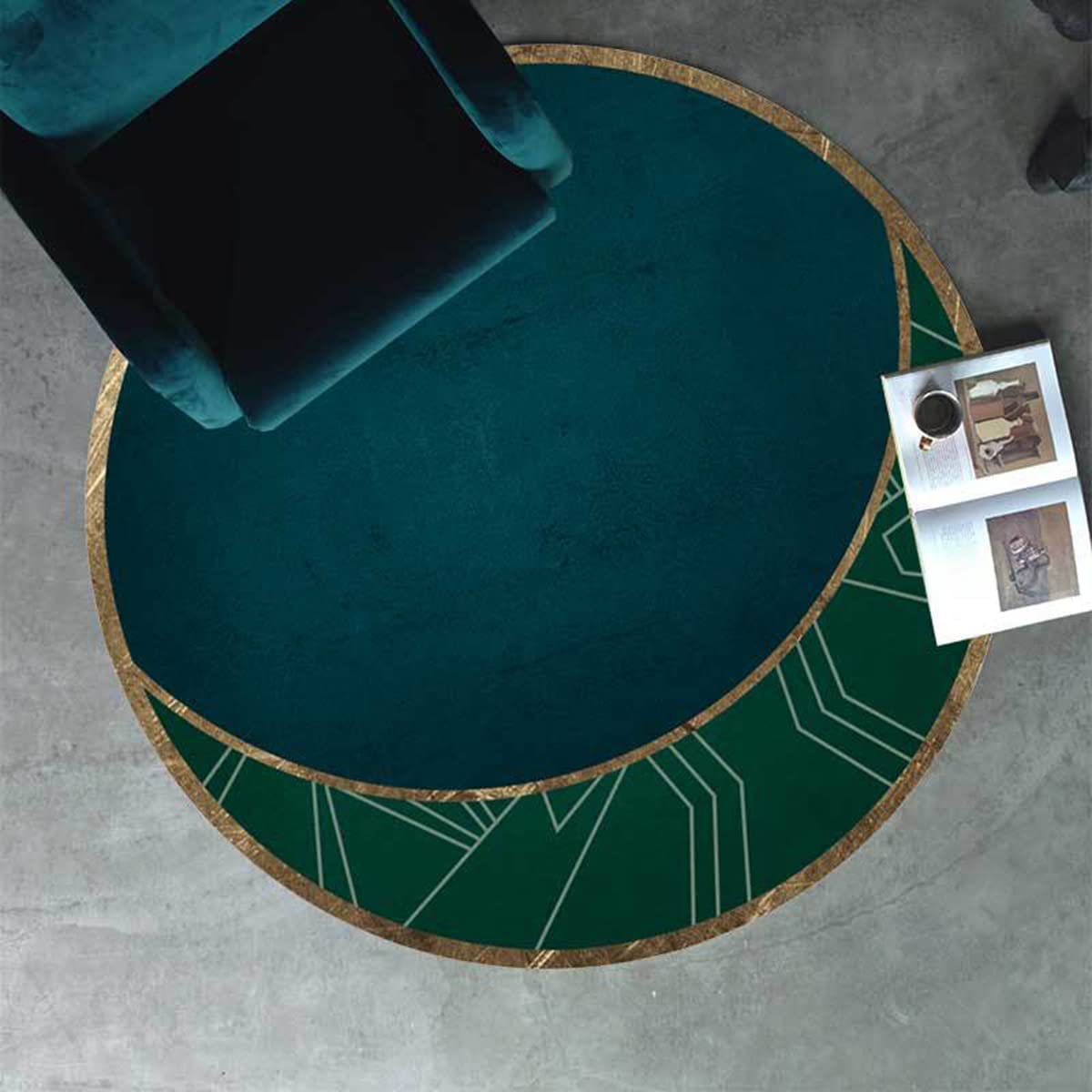 Modern Abstract Geometric Area Rug - 6ft Round Forest Green Washable Rug for Living Room, Bedroom, Home Office, Entryway | Retro Coffee Table Mat & Dining Kitchen Runner | Funky Circle Rug for Home Decor