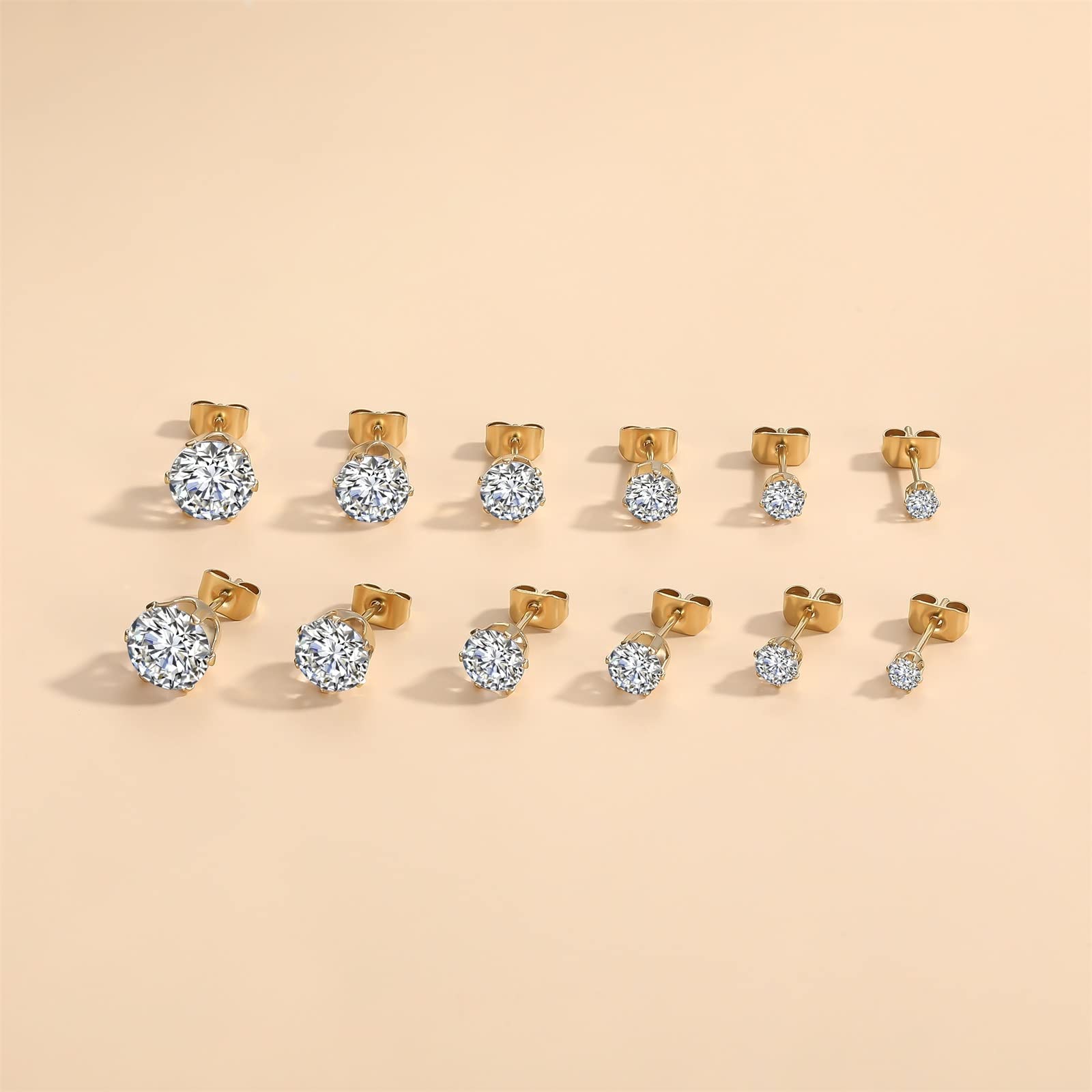 12 Pairs Stainless Steel Cubic Zirconia Stud Earrings for Women & Men - Hypoallergenic Tiny Silver Studs Multipack - Perfect for Everyday Wear, Gifts & Special Occasions