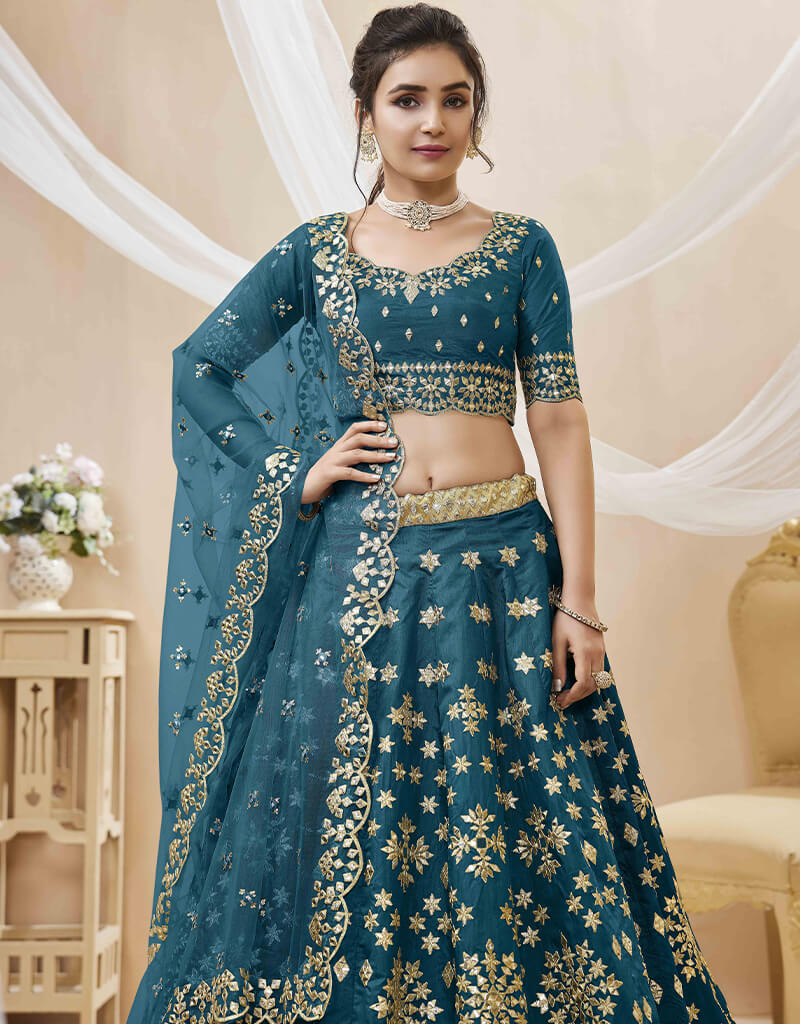 Blue Art Silk Lehenga Choli for Women - Elegant Indian Bridal Wear for Weddings & Festivals