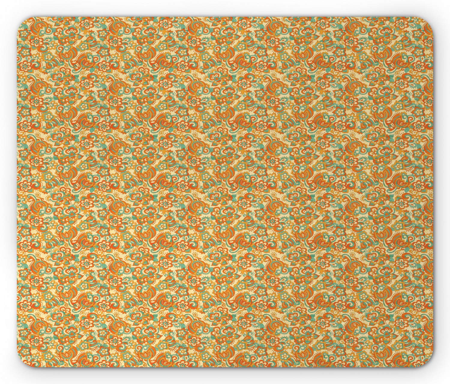 Ambesonne Floral Mouse Pad - Non-Slip Rubber Mousepad with Swirled Flowers & Curly Leaves Doodle Design, Standard Size (Orange Dark Seafoam) - Perfect for Office, Gaming & Home Computer Use