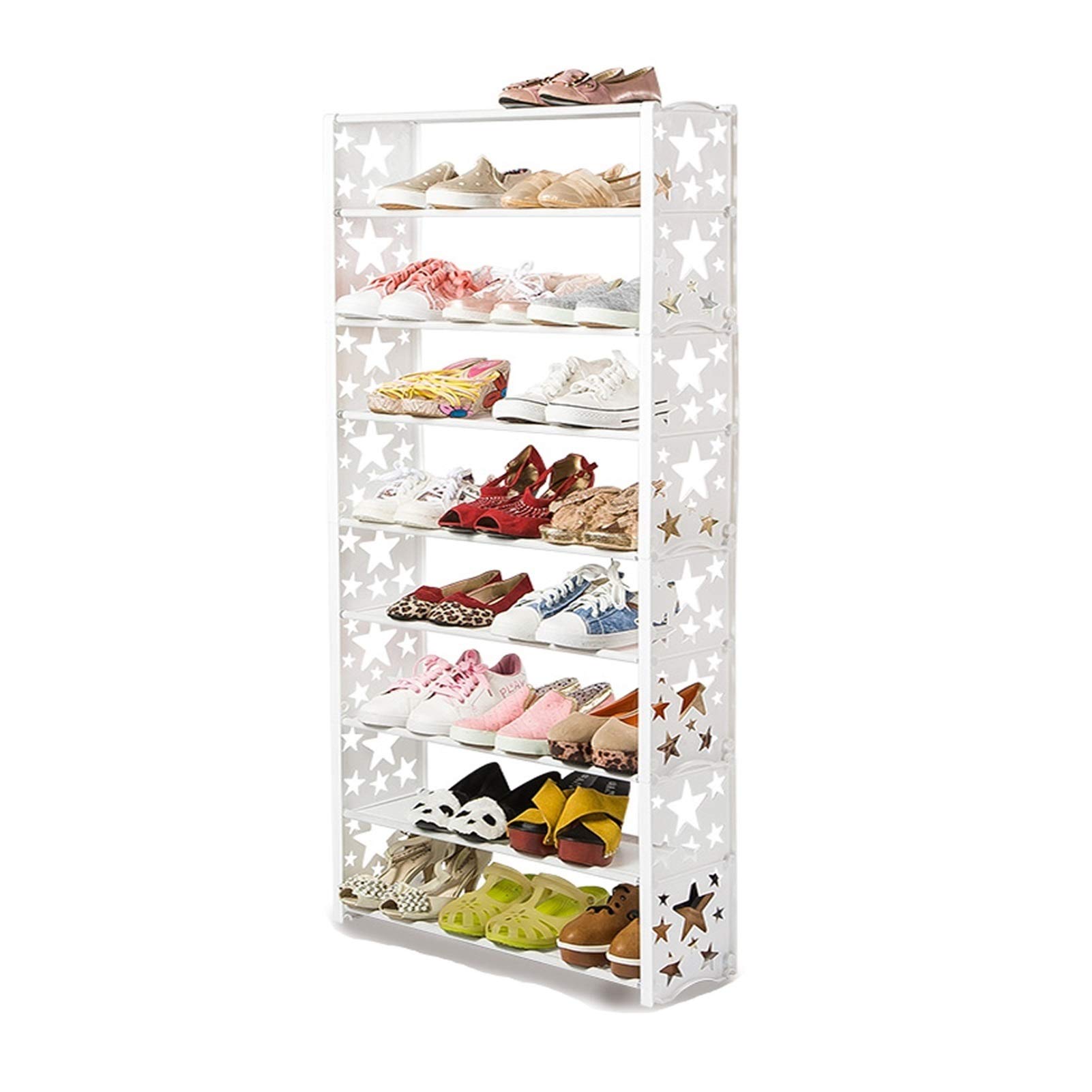 TOMYEUS 9-Tier Adjustable Shoe Organizer Cabinet - Space Saving Shoe Rack Tower with Non-Woven Fabric Holds 24 Pairs - Perfect for Closet, Bedroom & Entryway Storage (Style A)