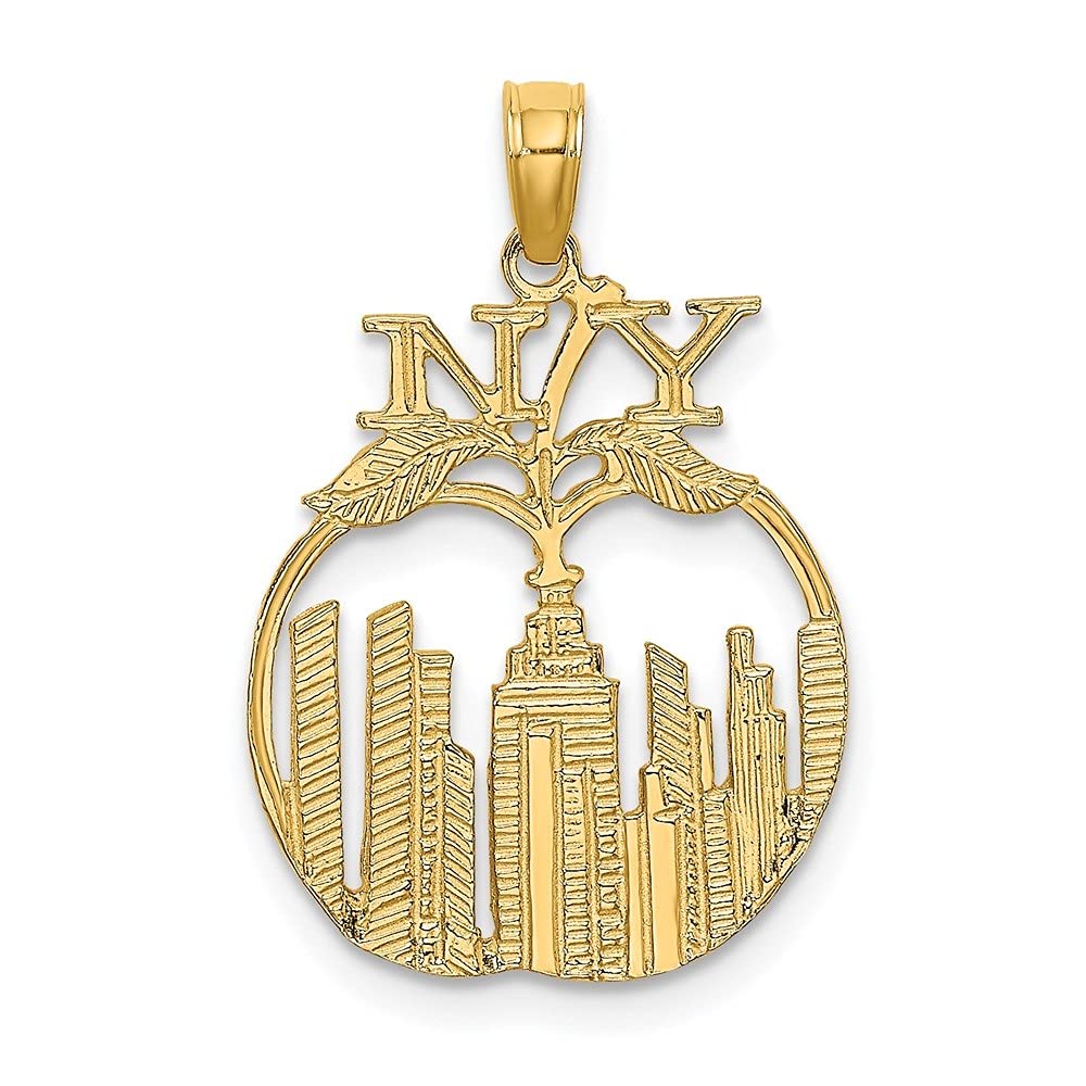 14K Yellow Gold New York Skyline Apple Charm Pendant - 19.03mm x 16.2mm Dainty Jewelry Gift for Women, Brides, Girlfriends - Perfect for Anniversary, Birthday, Valentine's Day & Everyday Wear