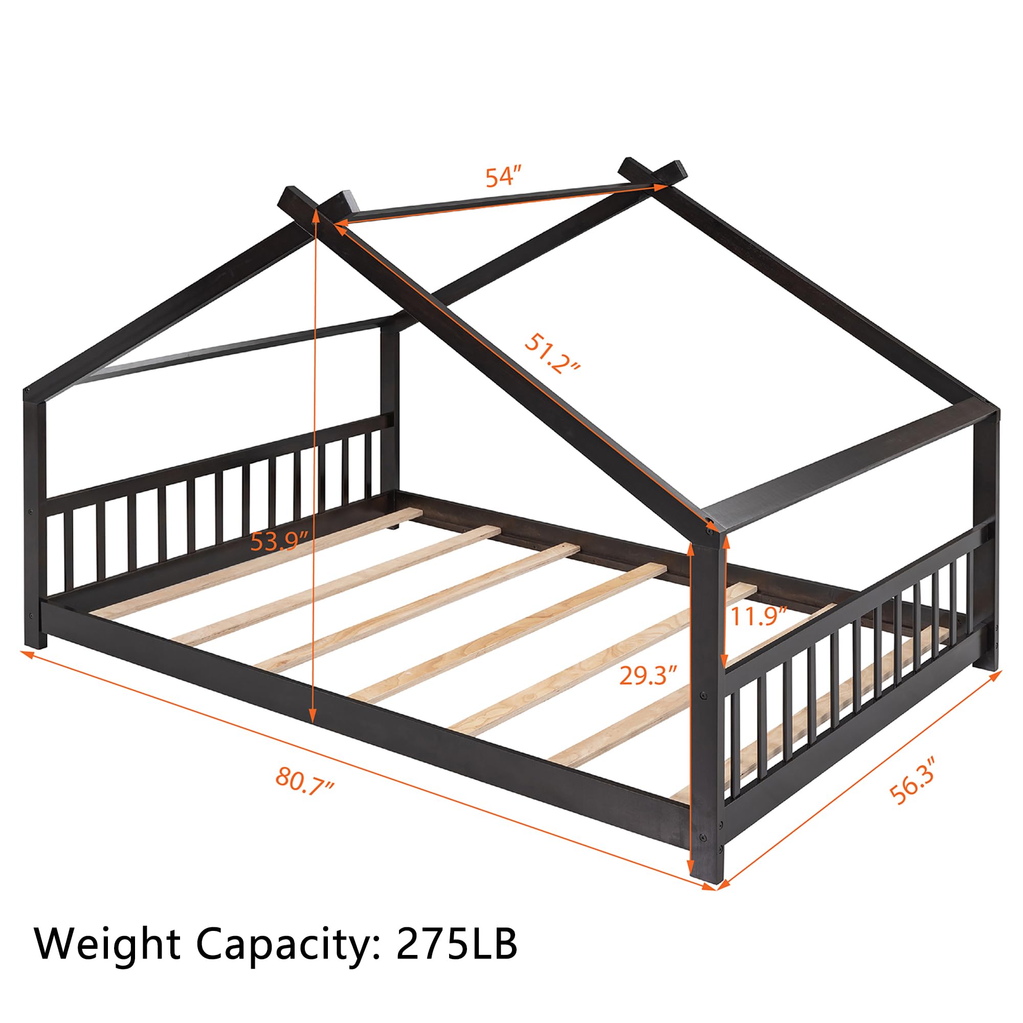 Montessori Floor Bed Frame for Kids - Full Size Wood Platform Bed with Headboard & Footboard, No Box Spring Needed (Espresso) - Perfect for Toddler Rooms, Daycare Centers & Montessori Classrooms