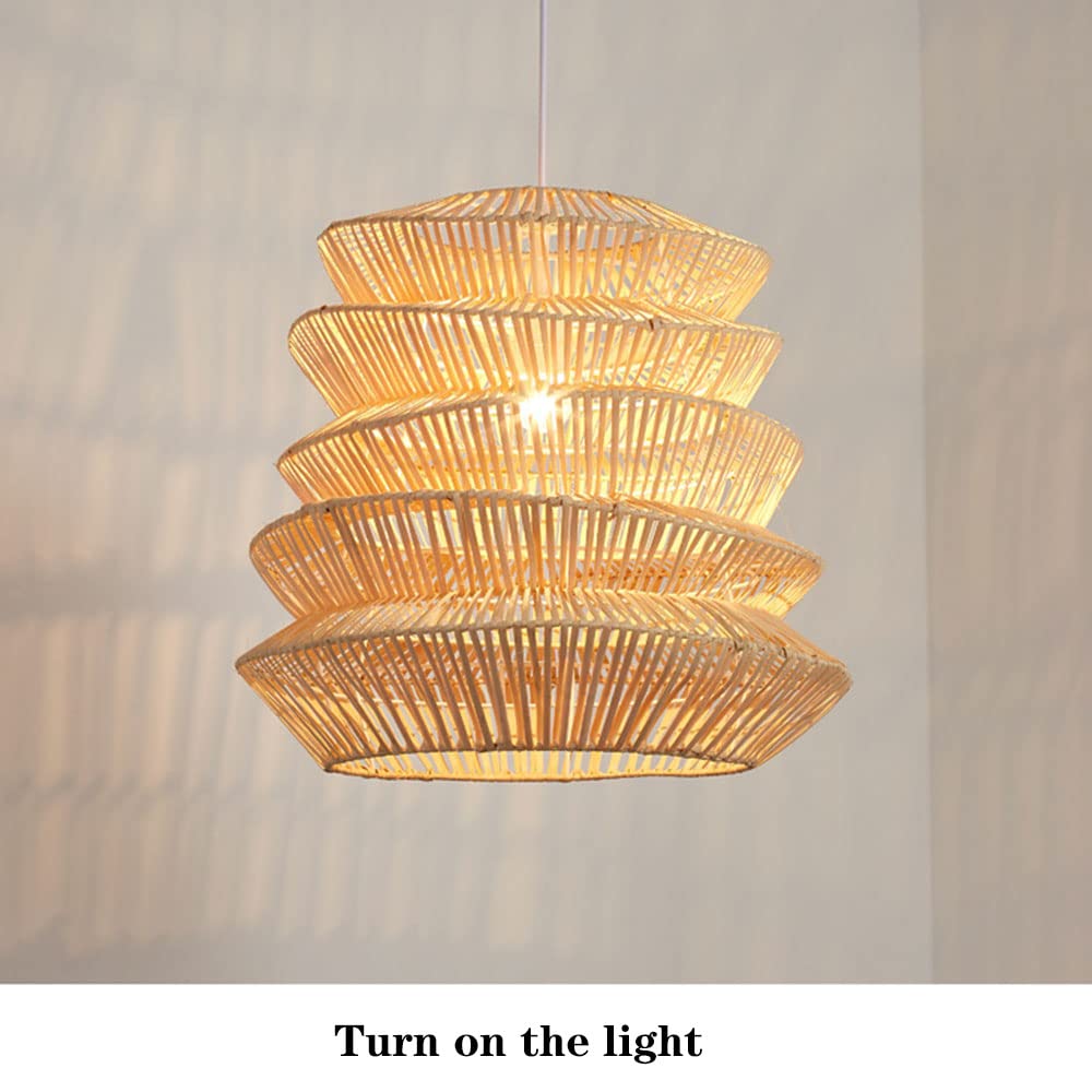 Natural Bamboo Hanging Light Fixture - Wicker E27 Pendant Lamp with Rattan Basket | Creative Retro Chandelier & Chinese Art Lantern | Perfect for Boho Bedroom, Farmhouse Dining Room & Cozy Patio Lighting Decor