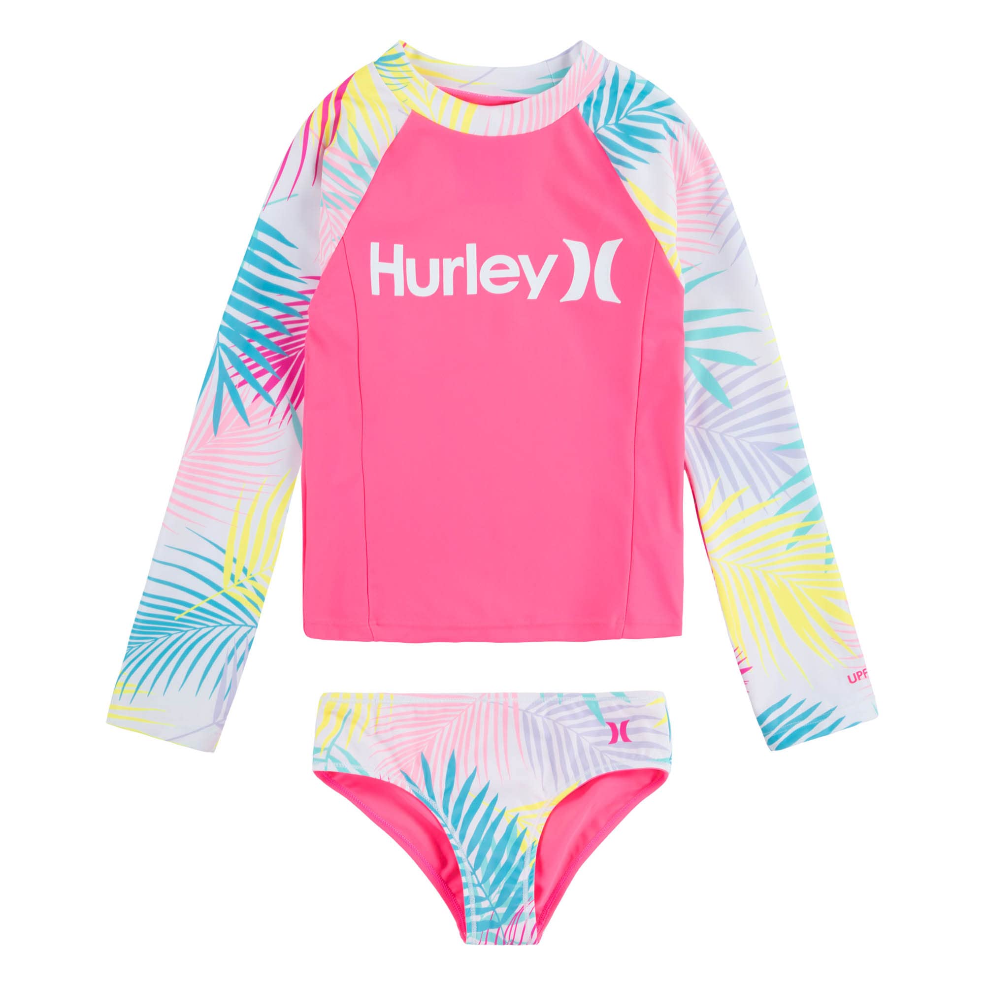 Hurley Girls' Long Sleeve Rash Guard Swimsuit UPF 50+ Sun Protection - Perfect for Surfing, Swimming & Beach Activities