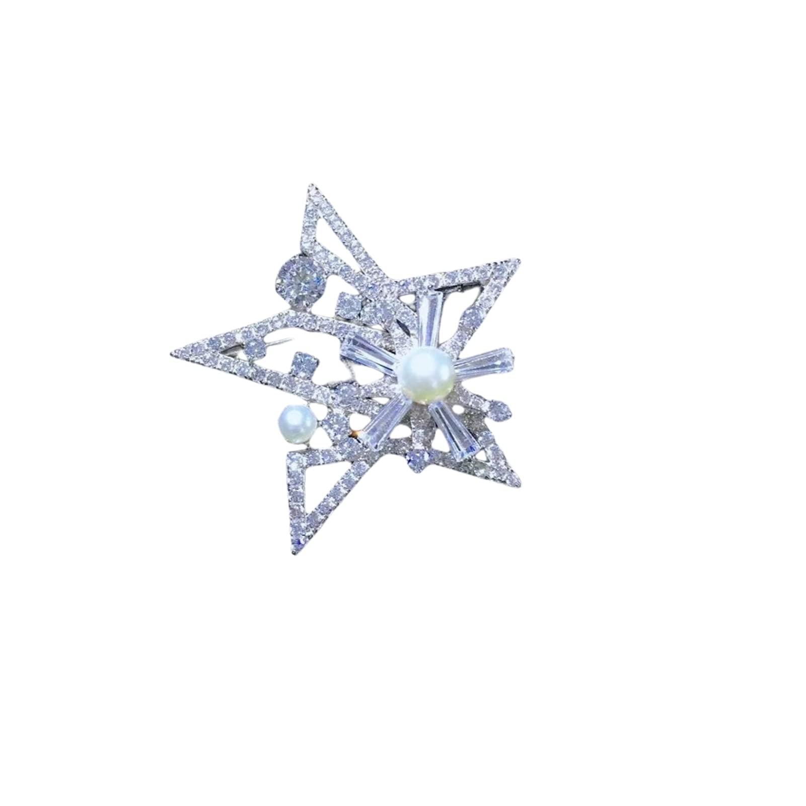 LYNLYN 925 Sterling Silver Freshwater Pearl Brooch with Cubic Zirconia Star & Snowflake Design - Elegant Women's Jewelry for Weddings, Parties & Formal Occasions