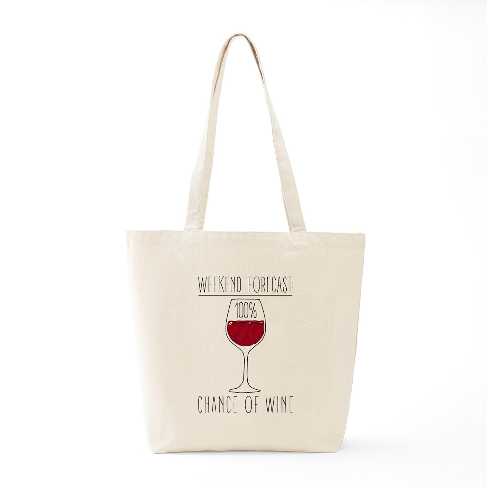 100% Chance of Wine Tote Bag - Natural Canvas Reusable Grocery Shopping Bag for Wine Lovers, Beach Trips & Farmers Market