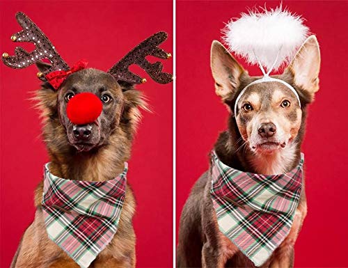Elegant Plaid Christmas Dog Bandana - Washable Reversible Cotton Pet Scarf, Adjustable Square Kerchief for Small to Large Dogs & Cats - Perfect for Holiday Photos, Parties & Festive Occasions