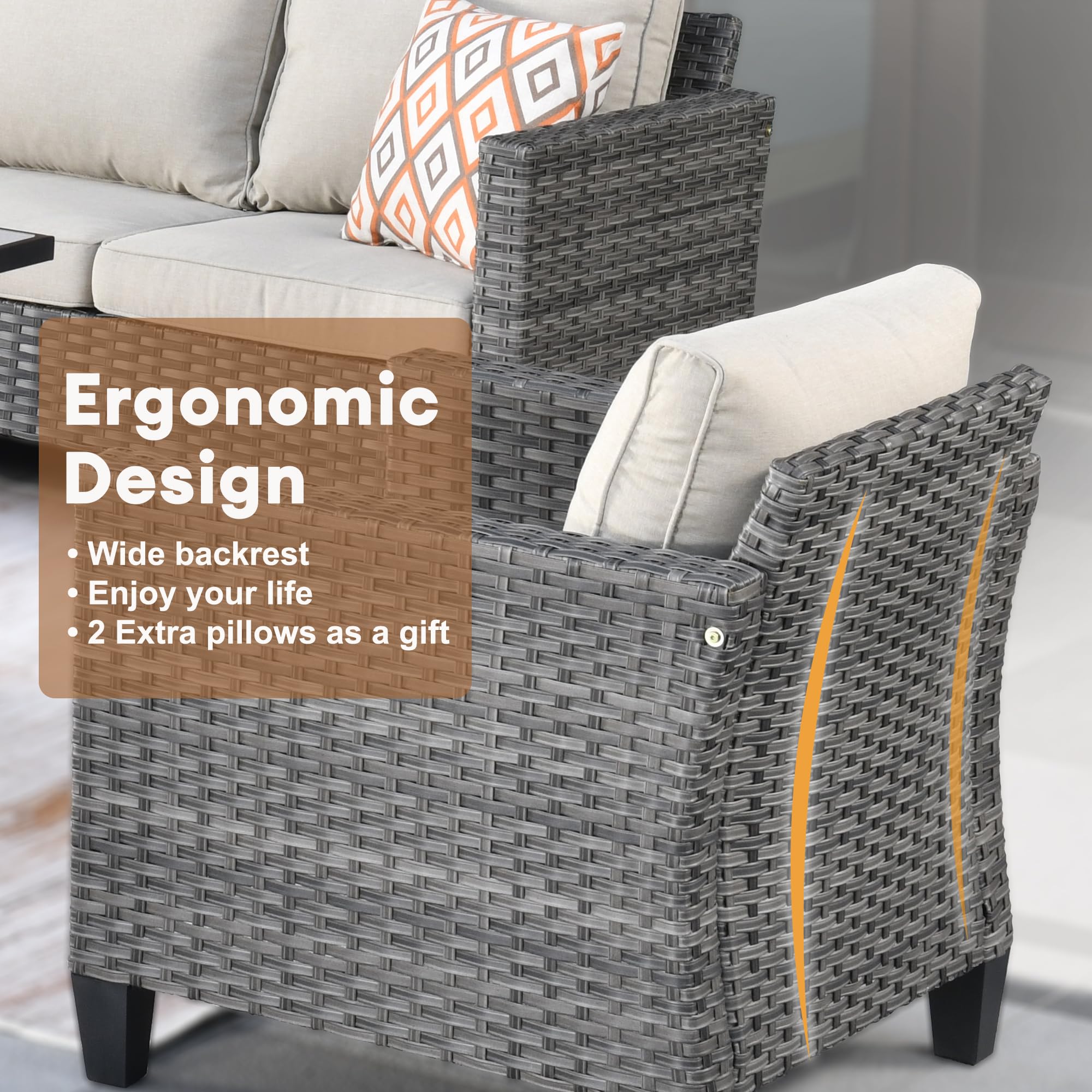 **5-Piece All-Weather Grey Wicker Patio Furniture Set - Outdoor Rattan Sofa, Chairs & Ottomans for Garden, Deck, Backyard (Beige) - Perfect for Relaxing, Entertaining & Lounging**