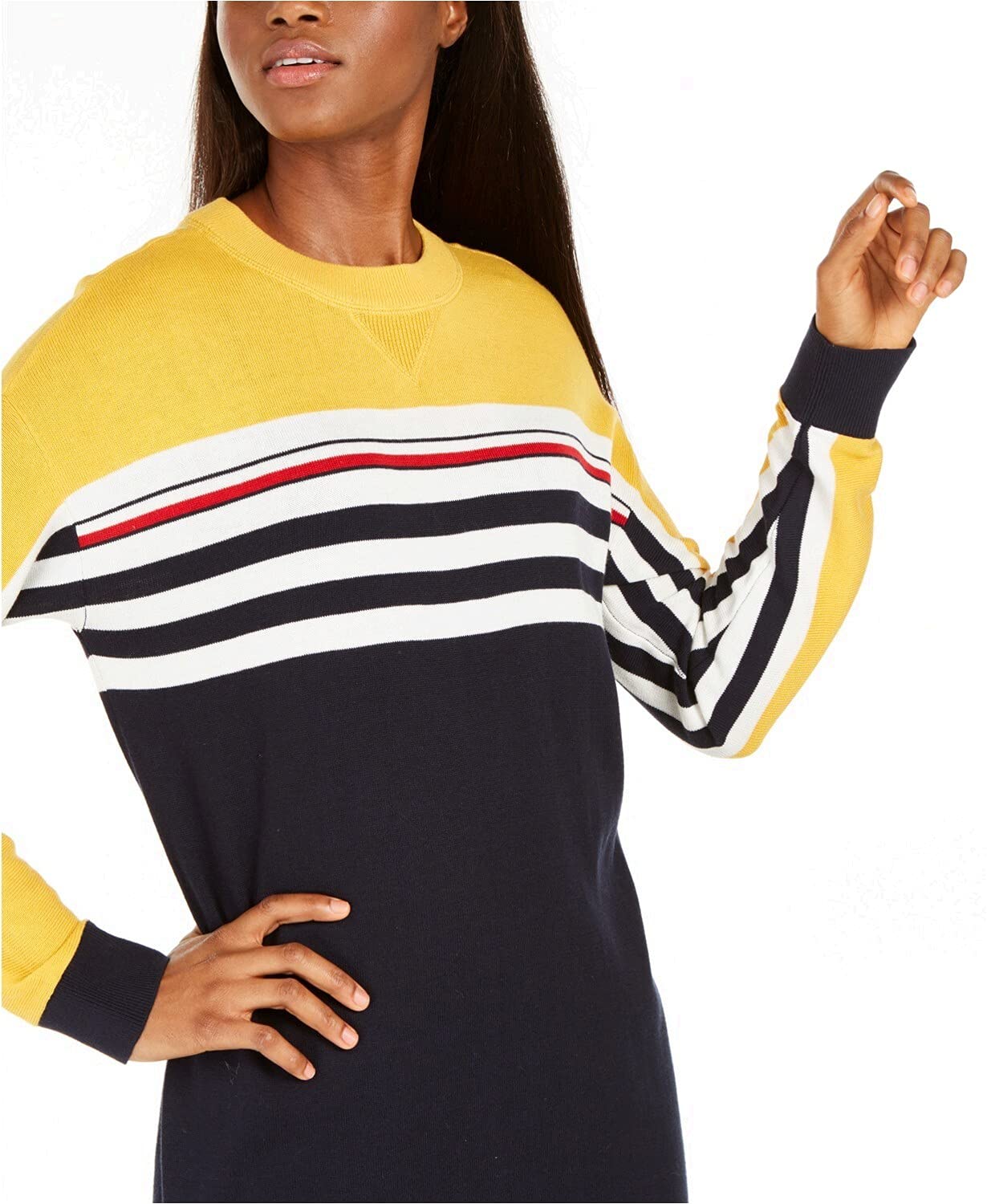 Tommy Hilfiger Women's Striped Sweater Dress - Casual & Cozy Knit Dress for Fall & Winter, Perfect for Office, Dates, and Holiday Outfits