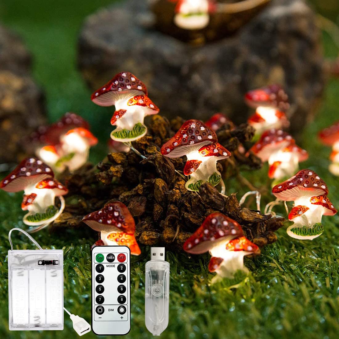 10FT 30 LED Mushroom Fairy String Lights with Remote & USB - Battery Operated Waterproof Indoor/Outdoor Decor for Bedroom, Bathroom, Party, Wedding, Christmas - Create Magical Ambiance for Home & Garden