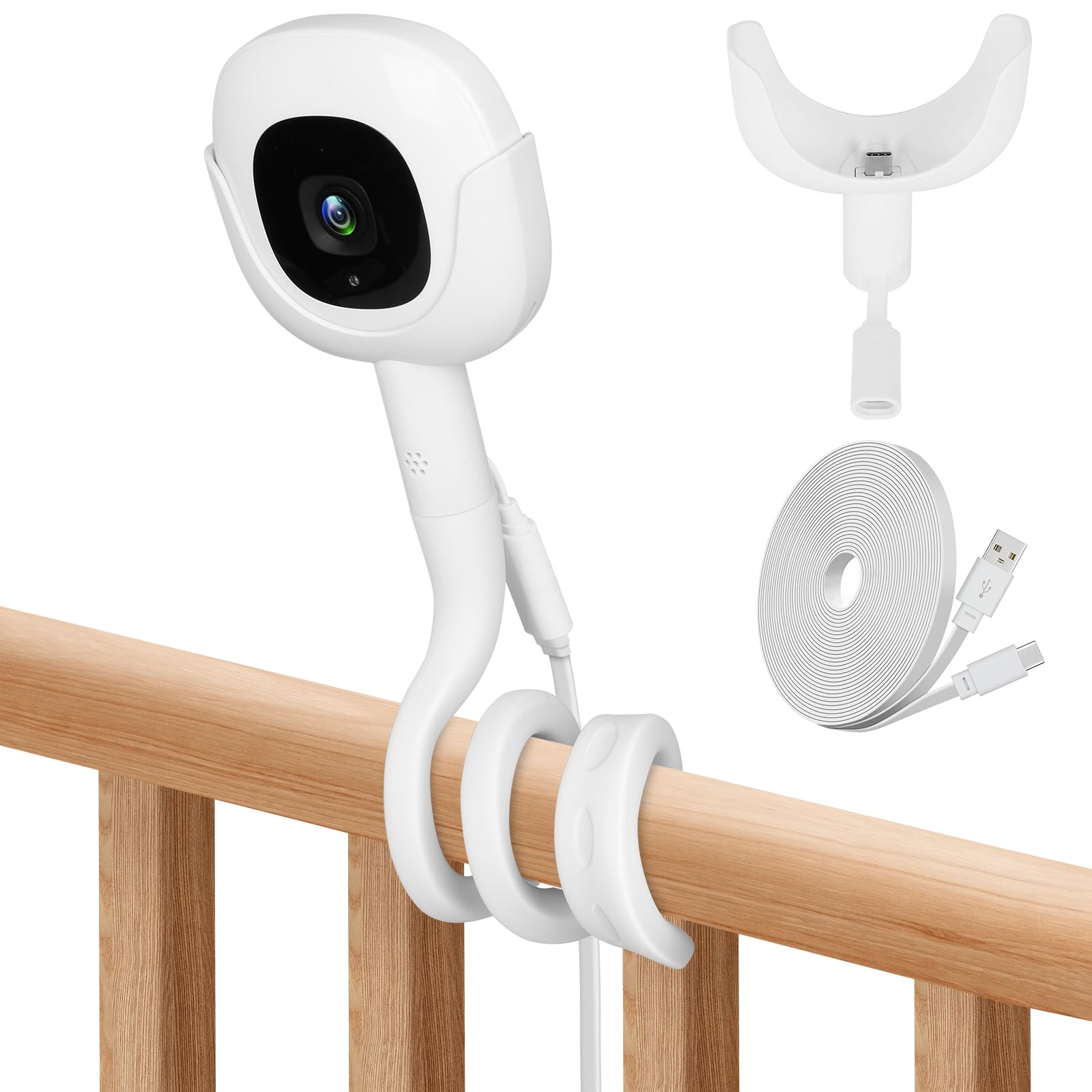 **Flex Baby Monitor Charger Mount for Nanit Pro - Type-C Charging Port & 10FT Power Cable - No Tools or Wall Damage Needed - Perfect for Nursery, Bedroom, and Travel (Camera Not Included)**