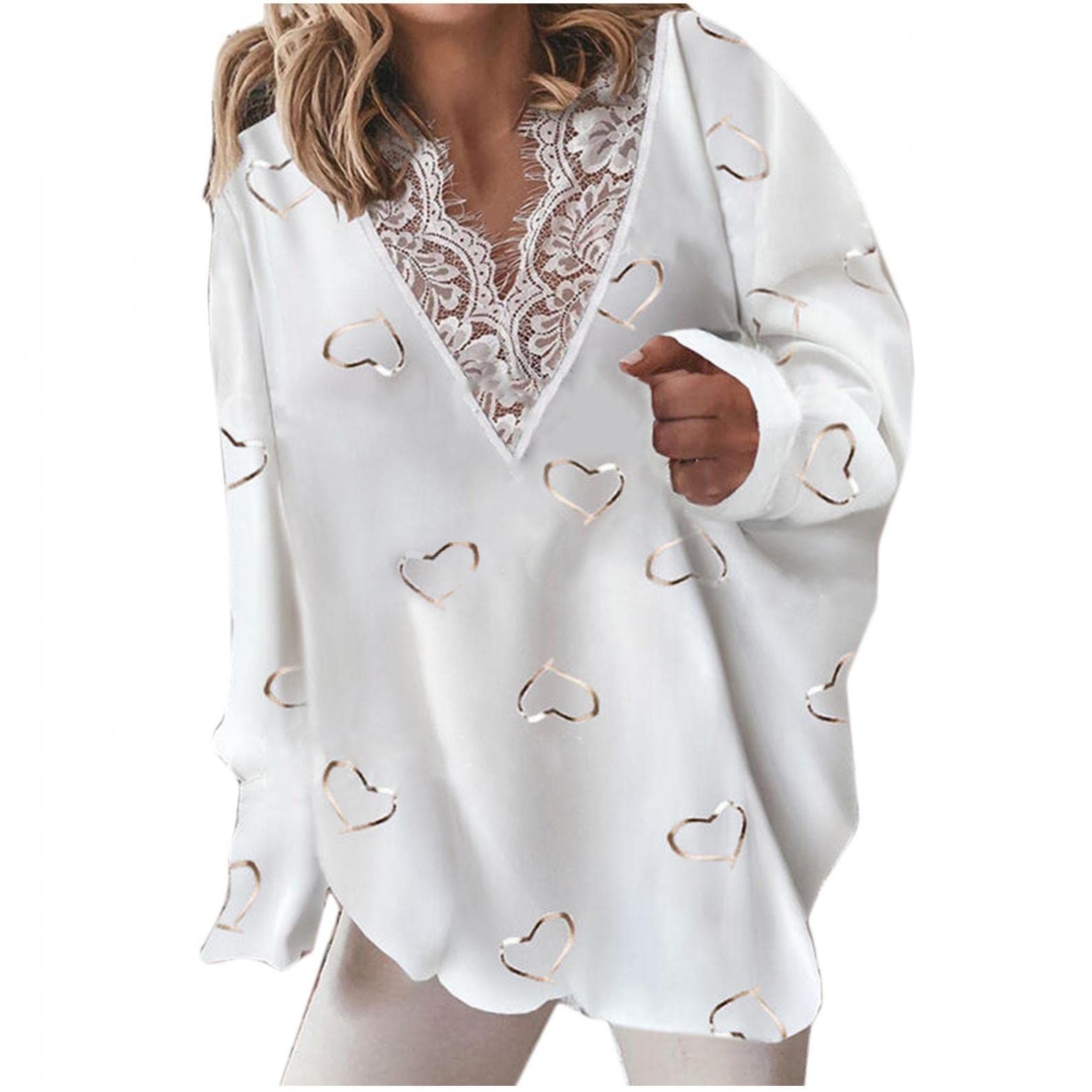 Boho Floral Print Chiffon Blouse for Women - V Neck Lace Trim Long Sleeve Loose Tunic Top - Perfect for Casual Outings, Date Nights & Boho Fashion Styles
