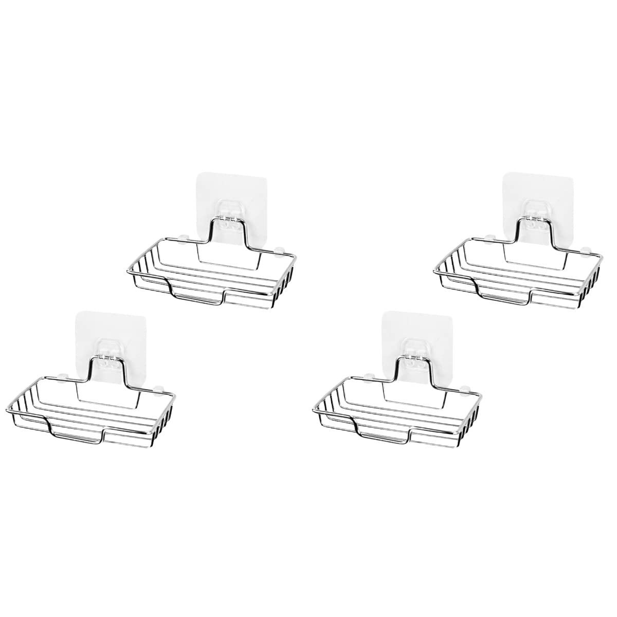 DOITOOL 4-Pack Wall Mounted Soap Rack - Rustproof Bathroom Soap Holder with Drainage Holes, No Drill Adhesive Sticker Included - Perfect for Shower, Kitchen Sink & Toilet Organization (Single-Layer Design + Bonus Wall Stickers + Packaging Box)