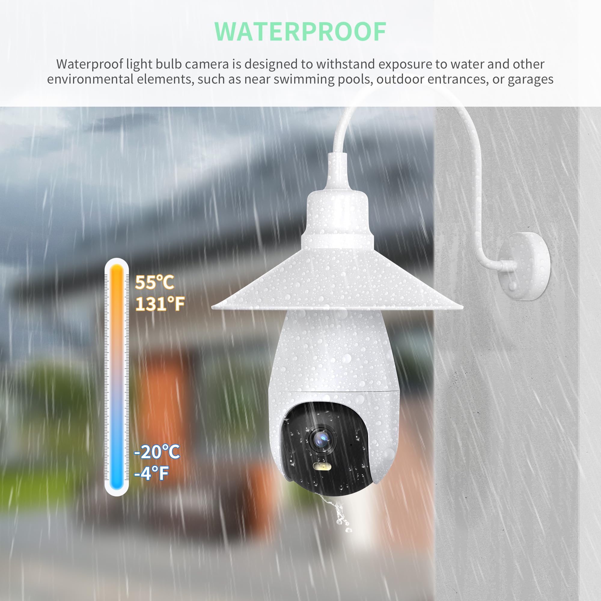 2K HD WiFi Weatherproof Light Bulb Security Camera - 360° Wireless Outdoor & Indoor Dome Camera for Home Surveillance, Smart Light Socket Camera with Night Vision - Perfect for Porch, Garage, Backyard Security Monitoring