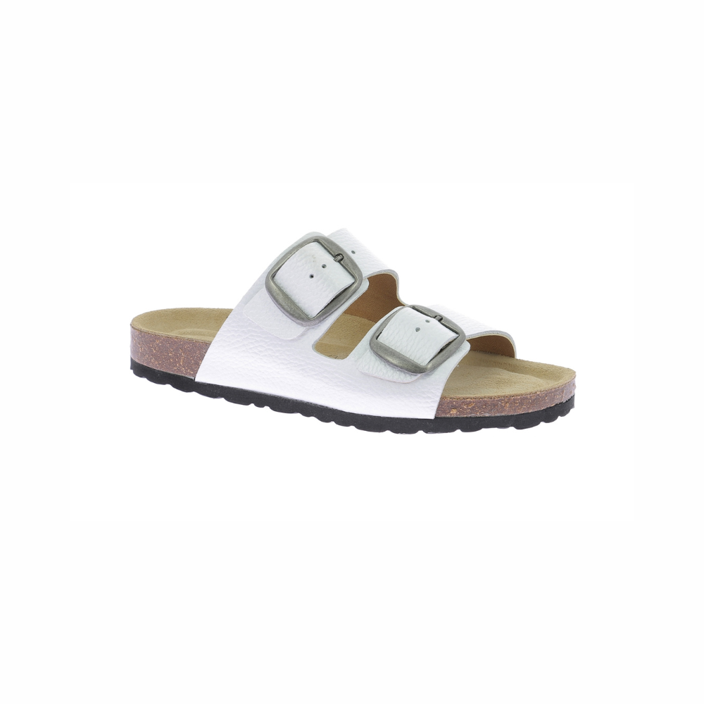 Women's White Leather & Cork Mules - Comfortable Slip-On Sandals for Summer, Beach, and Casual Outings