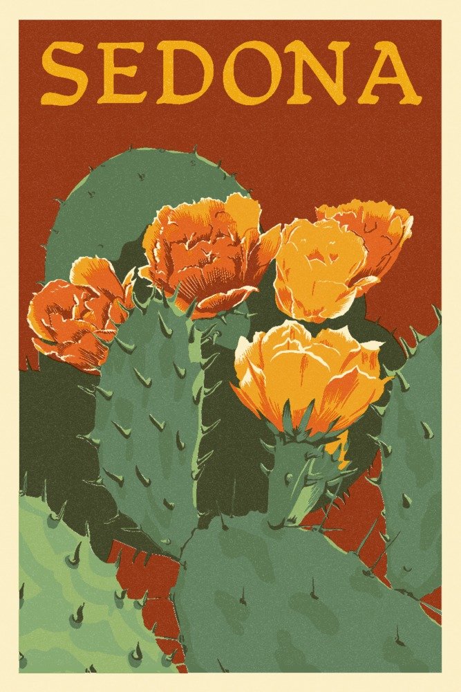 Signed Sedona Arizona Prickly Pear Cactus Letterpress Art Print 24x36 - Desert Wall Decor for Home & Office | Southwestern Style Poster
