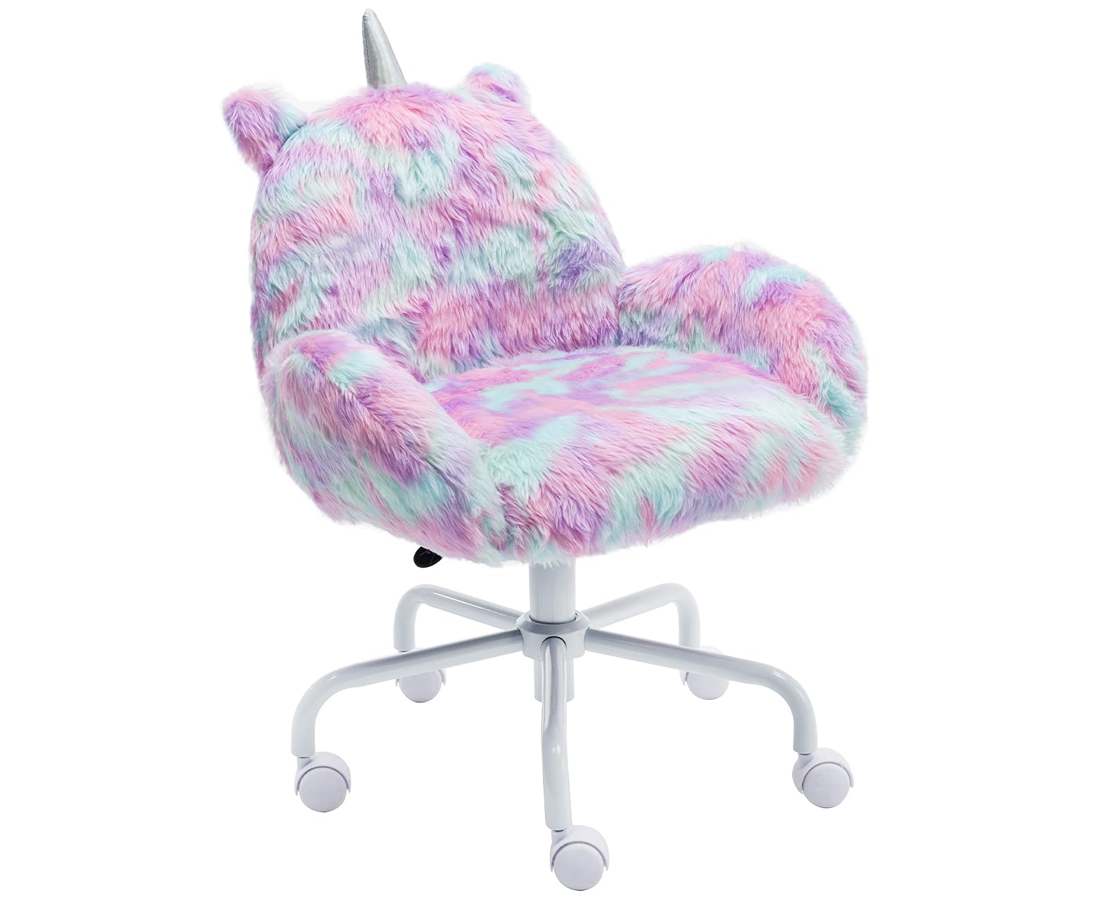 Kmax Kids Desk Chair - Adjustable Swivel Rolling Office Chair for Boys & Girls, Soft Fur Ergonomic Study Chair with Back Support, Purple - Perfect for Homework, Gaming & Study Room Decor