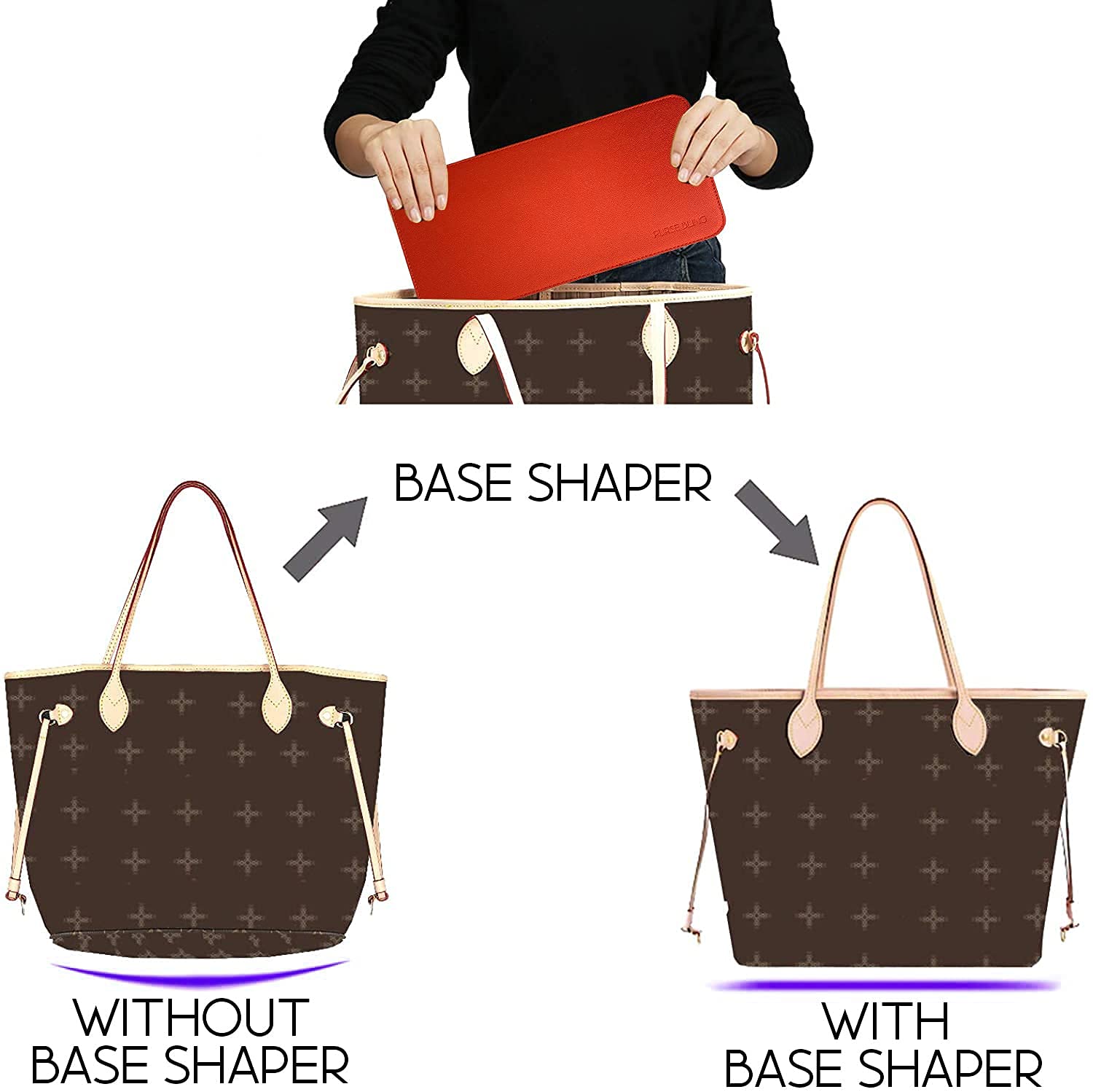Graceful MM Base Shaper Organizer for LV Bags - Red Vegan Leather Purse Insert for Louis Vuitton Graceful Totes & Handbags | Perfect for Travel, Work & Daily Use