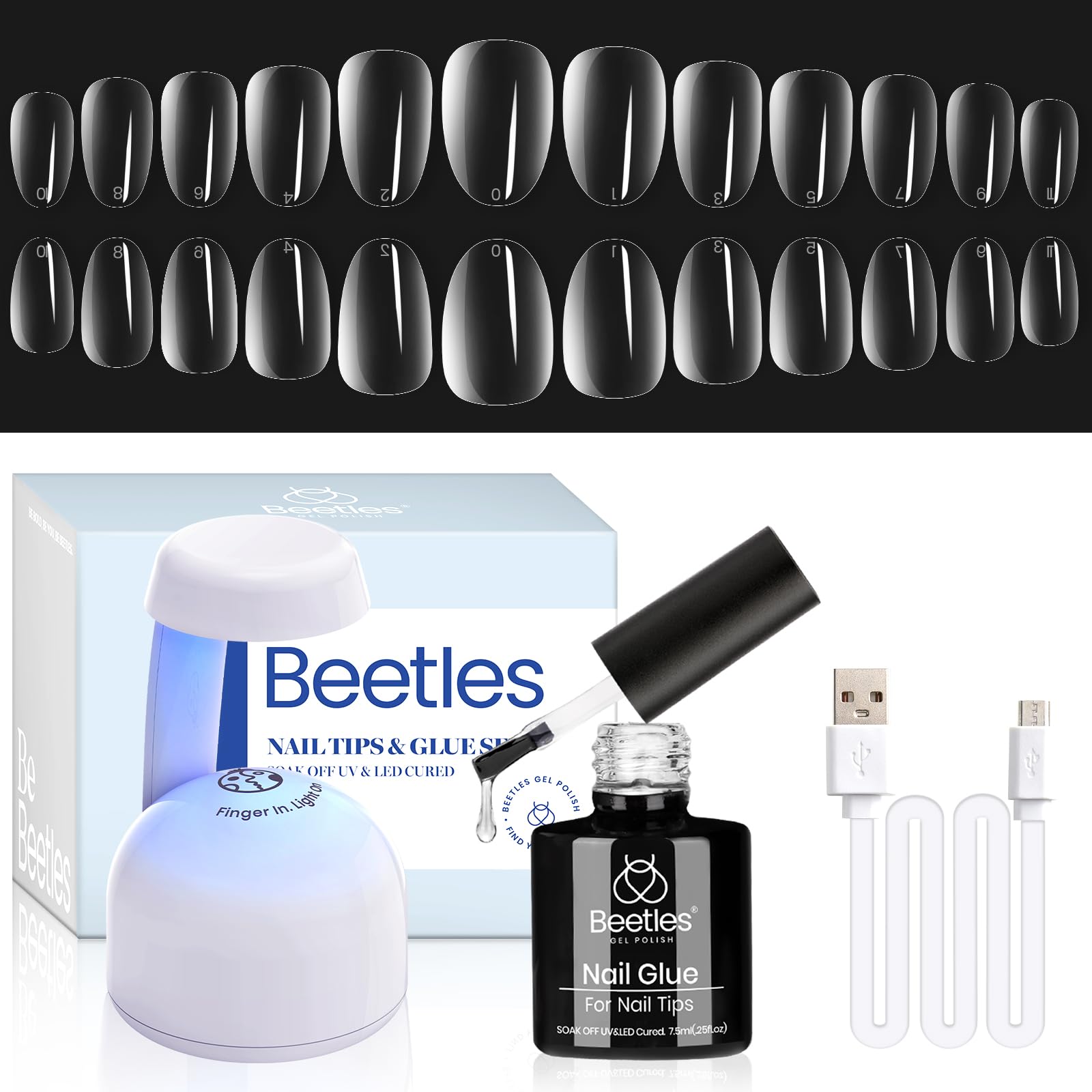 Beetles Gel Nail Kit 504Pcs - Short Oval False Nails with LED Lamp for Home Manicure