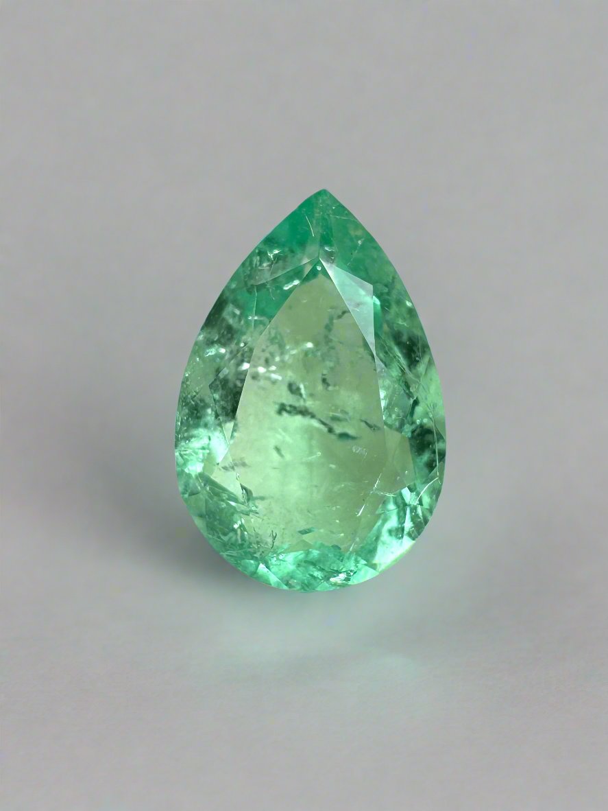 1.07 Carat 9x6mm Light Yellowish Green Natural Colombian Emerald Pear Cut Loose Gemstone for Pendant Jewelry - Perfect for Engagement Rings, Necklaces & Custom Designs