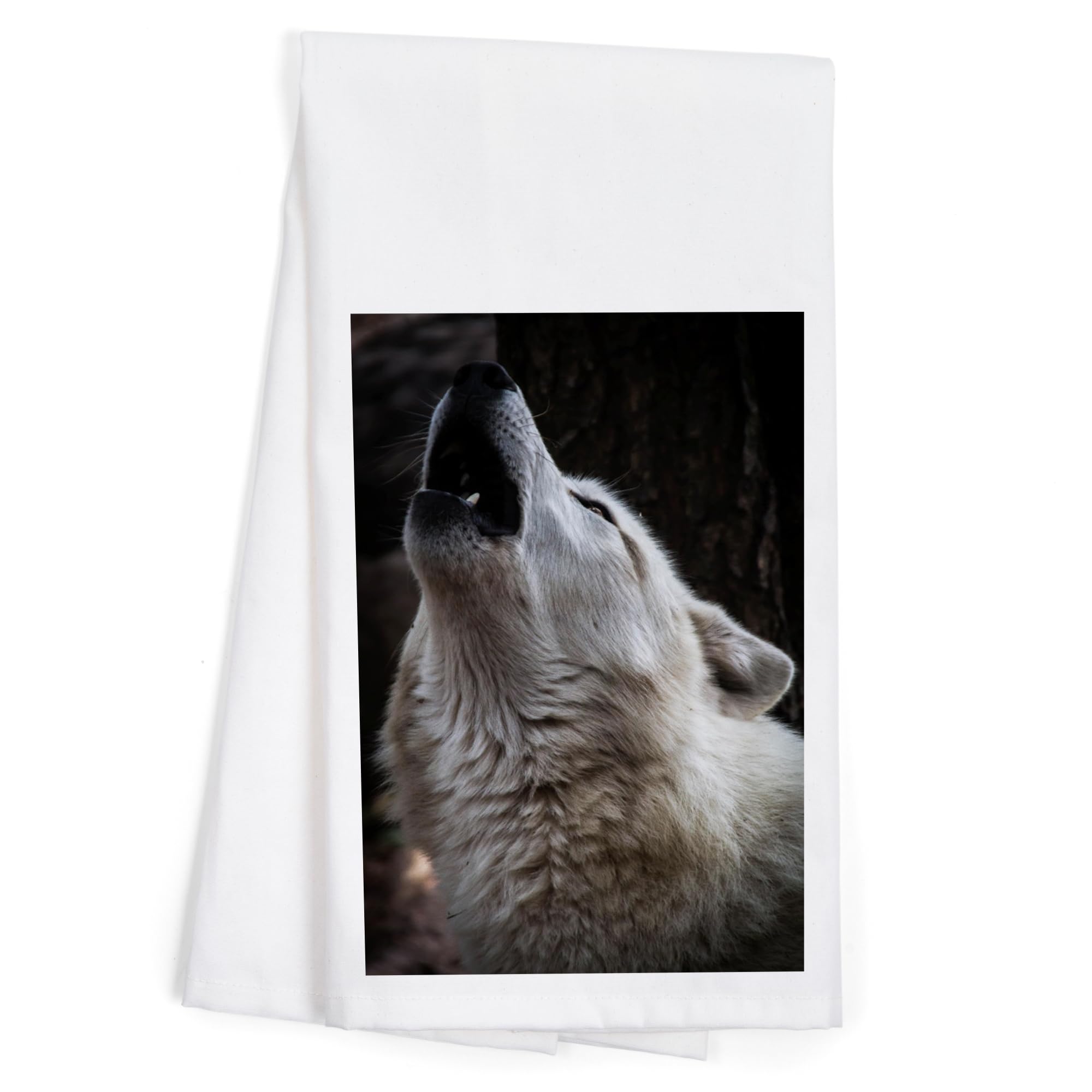 Lantern Press Wolf Howling - 100% Cotton Tea Towel & Decorative Hand Towel for Kitchen, Home Decor, Cabin, Camping - Perfect for Drying Dishes, Wall Art, or Outdoor Adventures