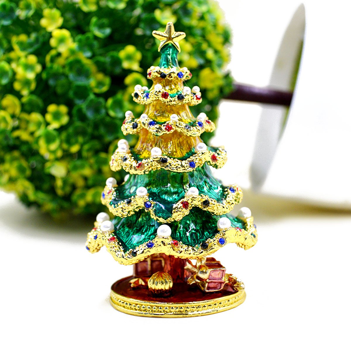 Elegant Crystal Studded Pewter Jewelry Box with Christmas Tree Design - Perfect for Gift Giving, Jewelry Storage & Holiday Decor