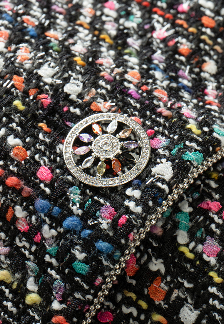 Elegant Mixed Tweed Waistcoat with Hollow Carved Crystal Buttons & Metallic Trim - Perfect for Weddings, Parties & Formal Events