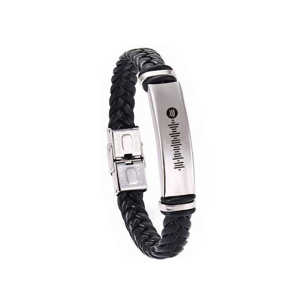 Personalized Spotify Code Bracelet for Men & Women - Stainless Steel Music Wristband with Scan Code & Braided Leather - Adjustable Gift for Boyfriend, Girlfriend, Music Lovers - Perfect for Concerts, Dates & Everyday Wear