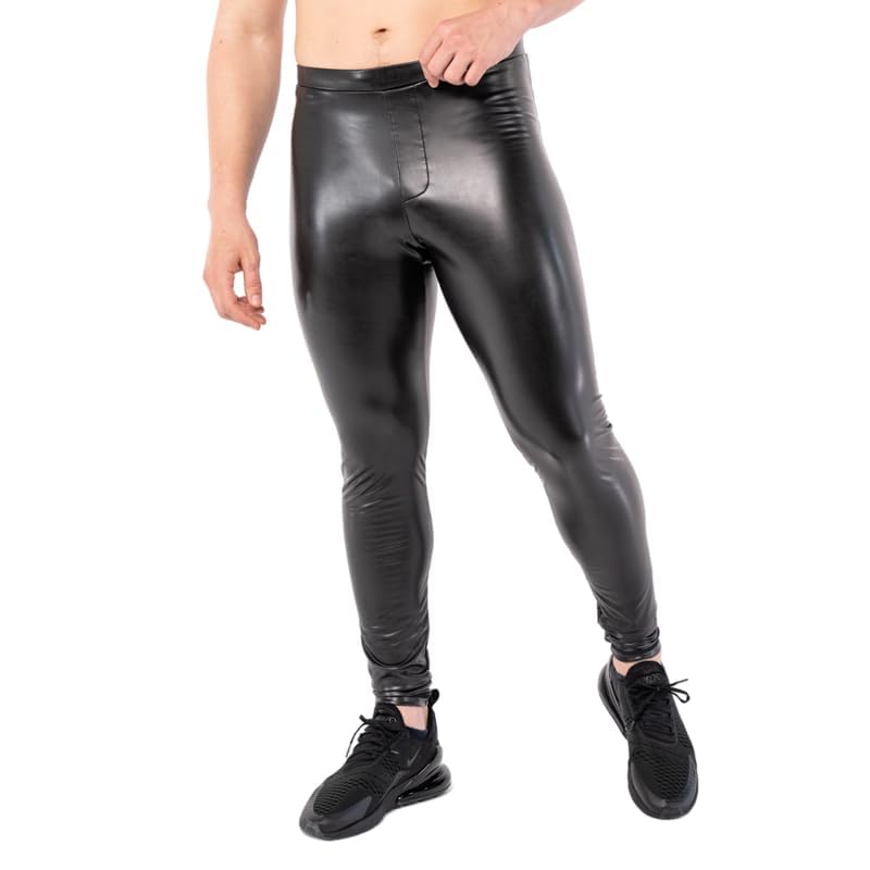 Kapow Meggings Berlin Vegan Faux Leather Men's Leggings (Medium) - Stretchable Leather-Look Leggings for Men - Perfect for Gym, Yoga, Festivals & Night Out