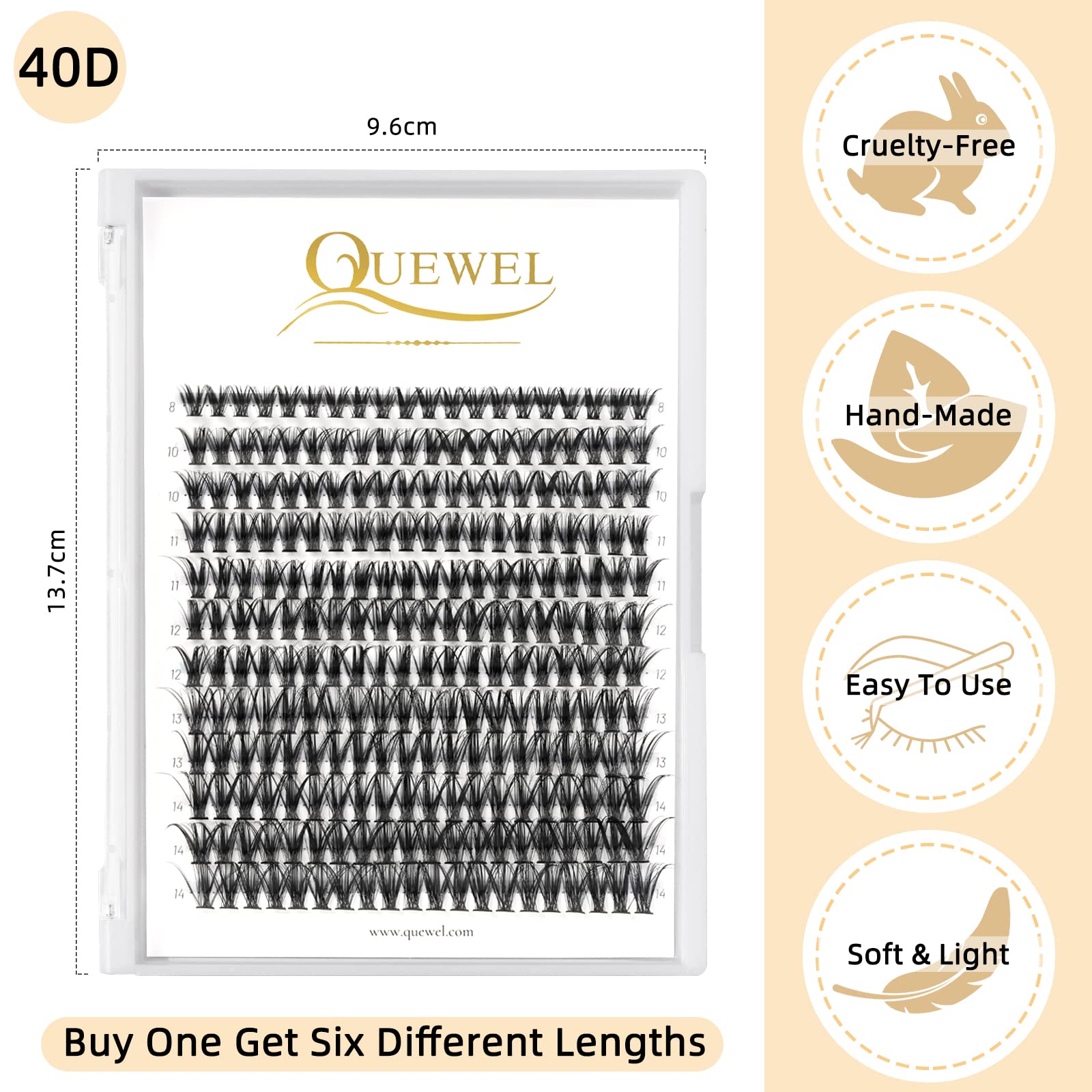 QUEWEL 240Pcs Individual Cluster Lashes - 40D 0.07D Mixed Length 8-14mm - Soft & Natural DIY Eyelash Extensions for Home Use - Perfect for Weddings, Parties, and Daily Makeup Looks