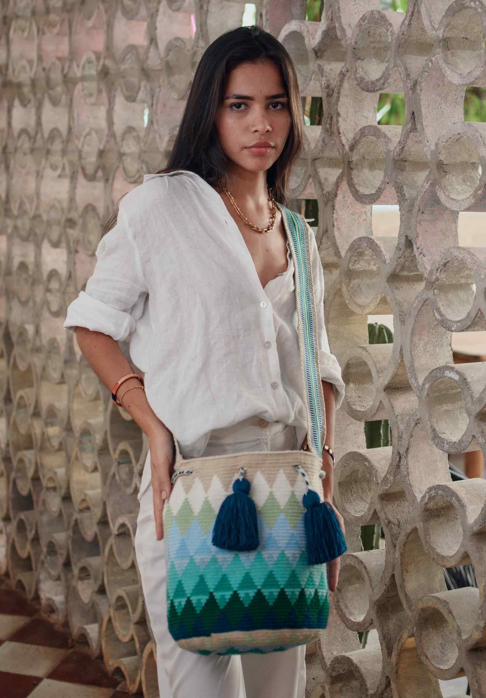 Fairtrade Handmade Wayuu Bag - Authentic Colombian Mochila Crossbody Purse, Large Crochet Shoulder Bag for Women, Boho Chic Accessory (Peacock) | Perfect for Beach, Travel & Everyday Use