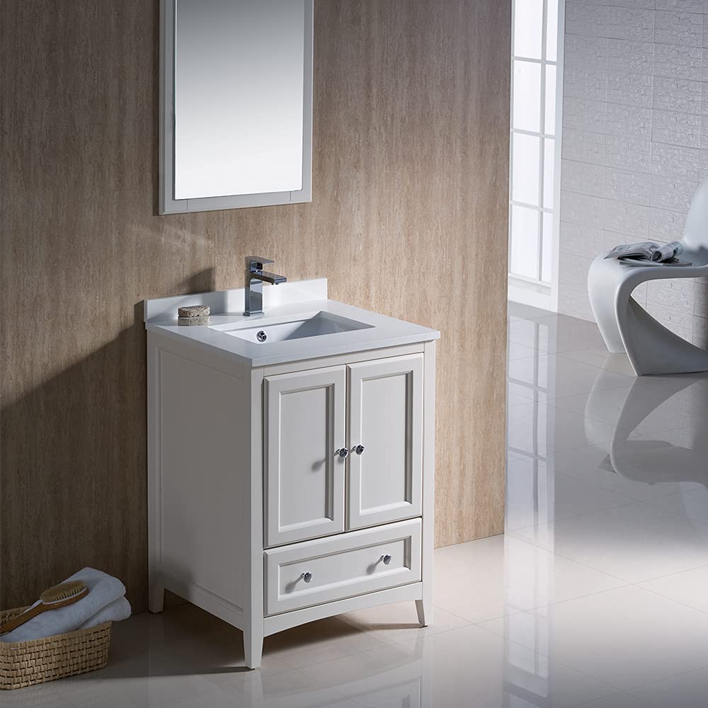 Fresca Oxford 24 Inch Gray Traditional Bathroom Vanity with Mirror - Modern Single Sink Bathroom Cabinet for Small Space (Faucet Sold Separately) | Perfect for Guest Bathrooms, Powder Rooms & Apartment Renovations