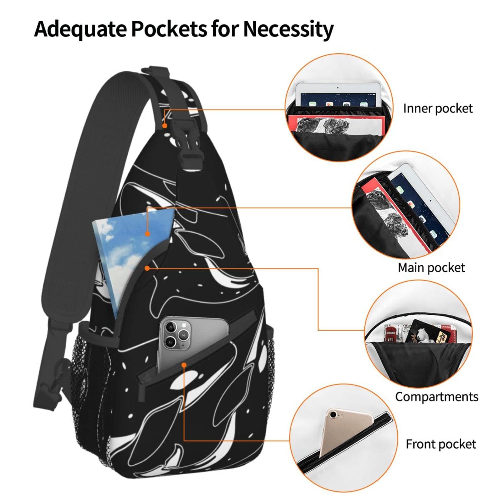 Orca Killer Crossbody Sling Backpack - Unisex Travel & Hiking Bag